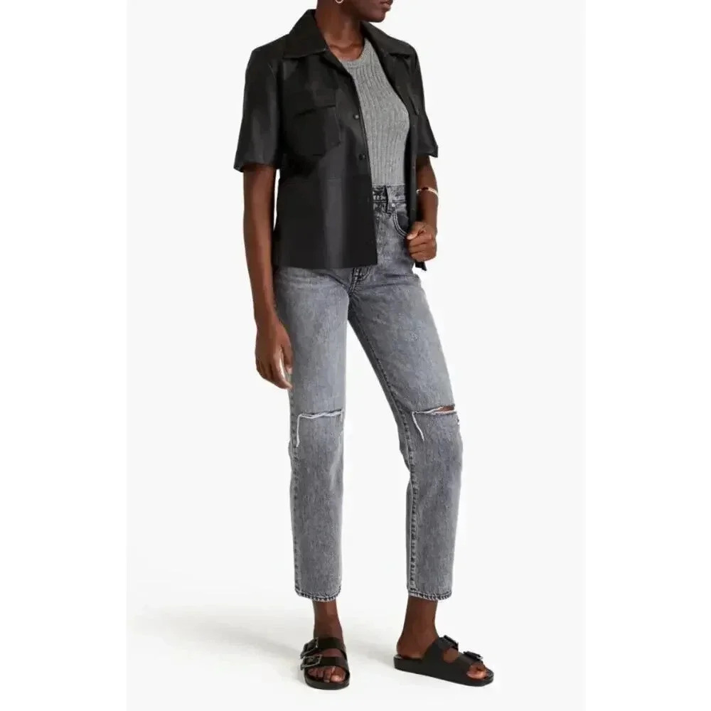 NEW- NWT SLVRLAKE Sierra Distressed High-Rise Straight-Leg Jeans